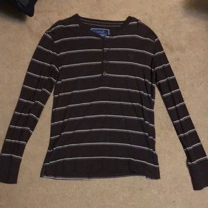 America Eagle Brown Striped Long Sleeve Henley
